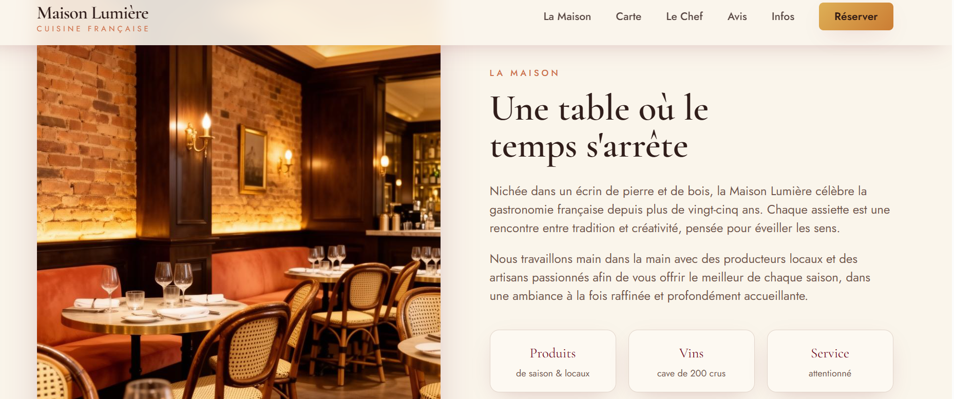 Aperçu site Maison Lumière Resto